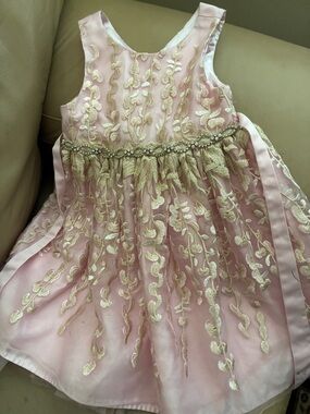 American Princess Light Pink Satin Dress with Gold Logo Accent